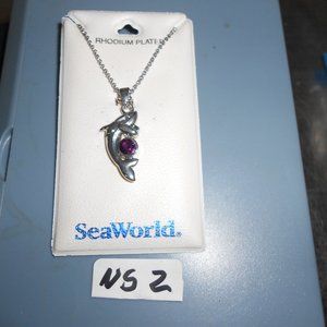 Silver Tone Birthstone Earrings & Necklace Dolphin